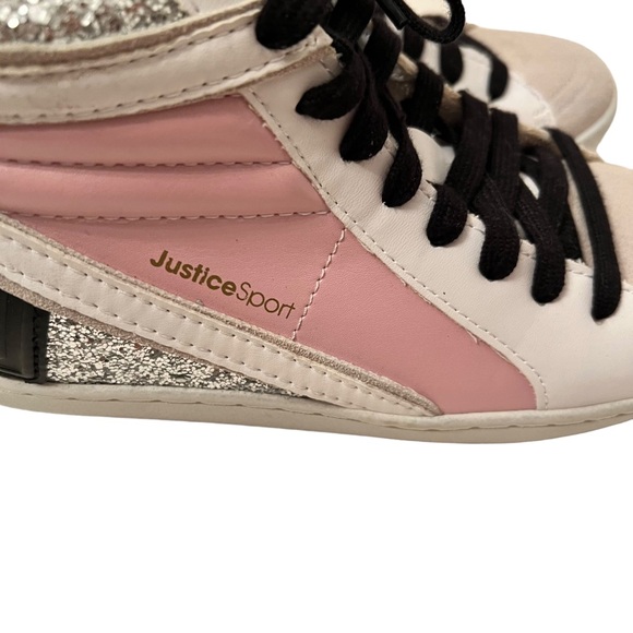 Justice Sport Hi Top Sneakers With Silver Sequins NWT Size 6 - Picture 4 of 10